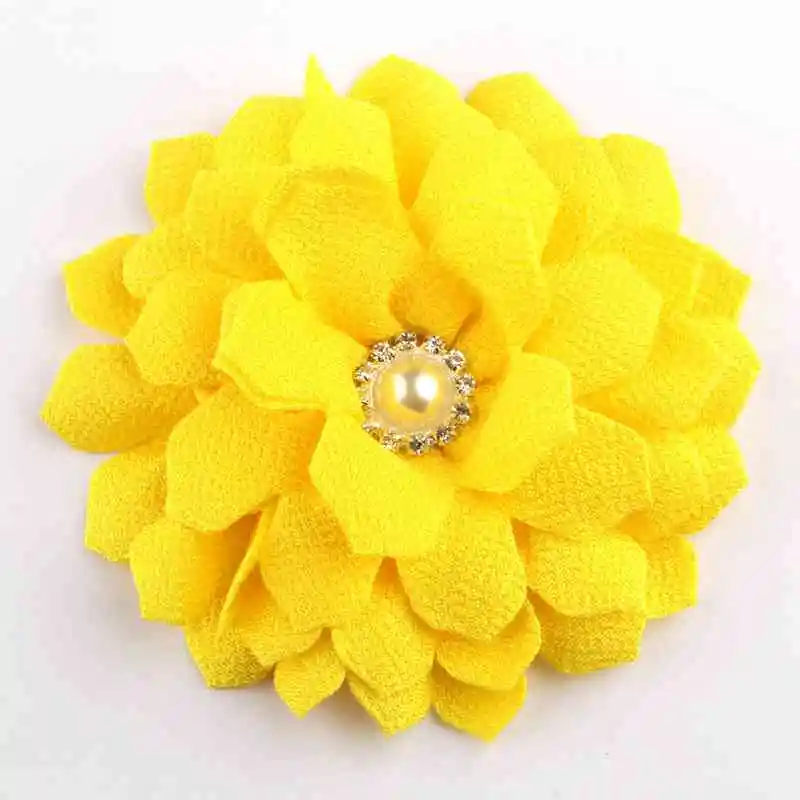 Yellow 120 шт., 10,5 см, 4,2 дюйма, высокое качество, большой цветок, зубчатый цветок для волос, с жемчугом, стразы для детей, аксессуары для волос для девочек - Цвет: Yellow