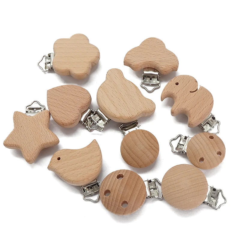 Clips Pacifier-Chain Flower Wooden Elephant Heart Diy Baby Chenkai Gifts Bpa-Free Nature