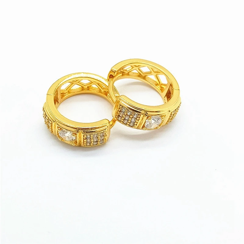 

Hoop Earrings Micro Inlaid Clear Zircon Yellow Gold Filled Classic Womens Lady Huggie Earrings Gift