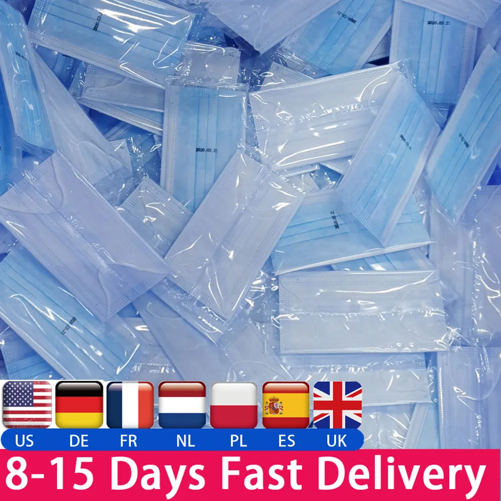

Fast delivery 3-layer mask 50/100 pcs Face Mouth Masks Non Woven Disposable Anti-Dust Meltblown cloth Masks Earloops Masks