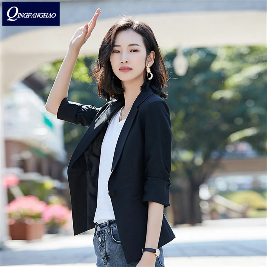 Professional small blazer female spring and summer fashion temperament mid-sleeved shirt Slim was thin Korean casual short