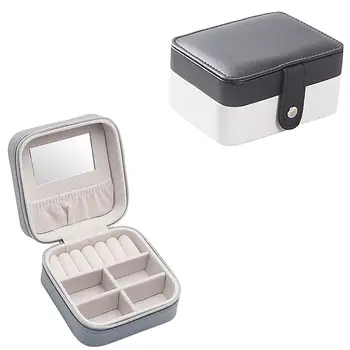 

2pcs Jewelry Box PU Portable Earring Ring Organizer Zipper Women Jewellry Display Box - Black White & gray