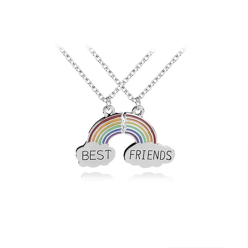 

2 pcs/set Fashion Best Friend Stitching Pendant Necklace For Women Cute Colorful Rainbow Necklace Choker Necklace Jewelry