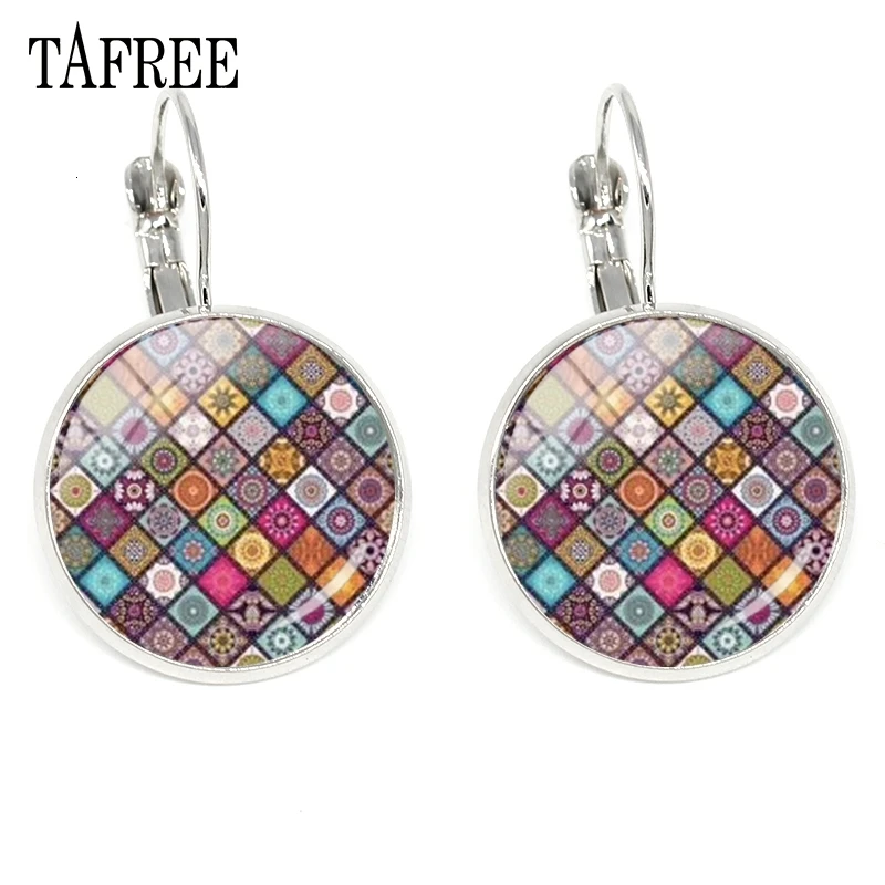 TAFREE Indian Mandala Clip Earrings Colorful Sacred Geometry Earring Delicate Trendy Women Yoga Meditation Souvenir Jewlry HN258