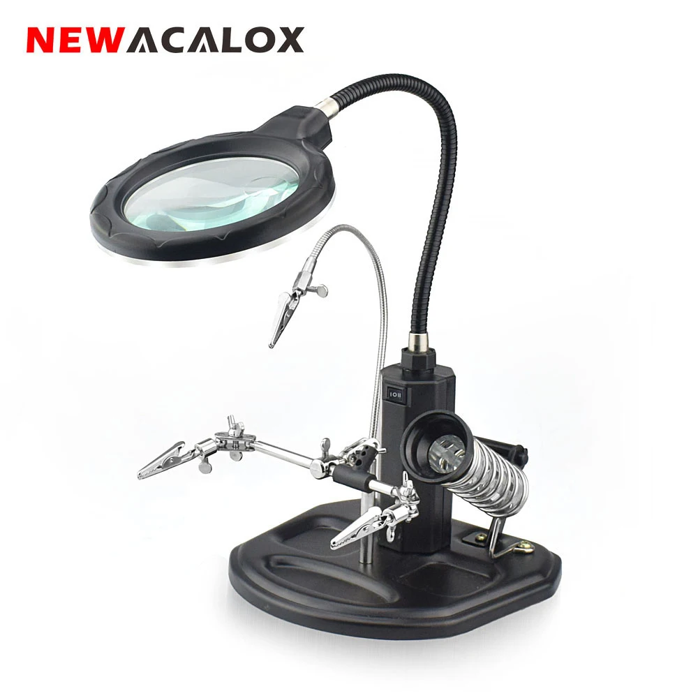 NEWACALOX 2.5X(6D)/4X(12D) светодиодный лупа для пайки Ручной работы рабочего стола увеличительное стекло с подсветкой чтение сварочный инструмент для ремонта