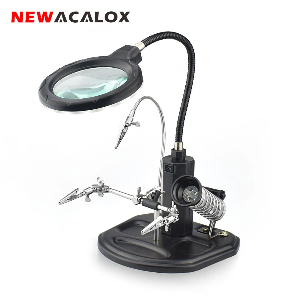 NEWACALOX 2.5X (6D)/4X (12D) светодиодная лупа для пайки Ручной работы увеличительное стекло