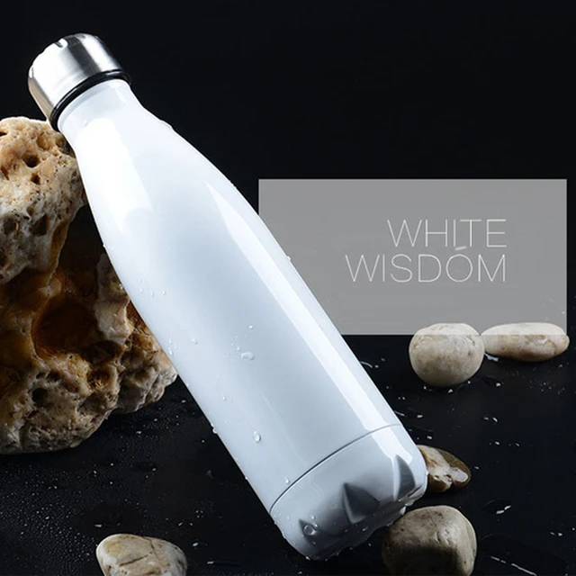 Free Custom Logo Name Double-Wall Insulated Vacuum Flask Stainless Steel Water Bottle BPA Free Thermos for Sport Water Bottles White
