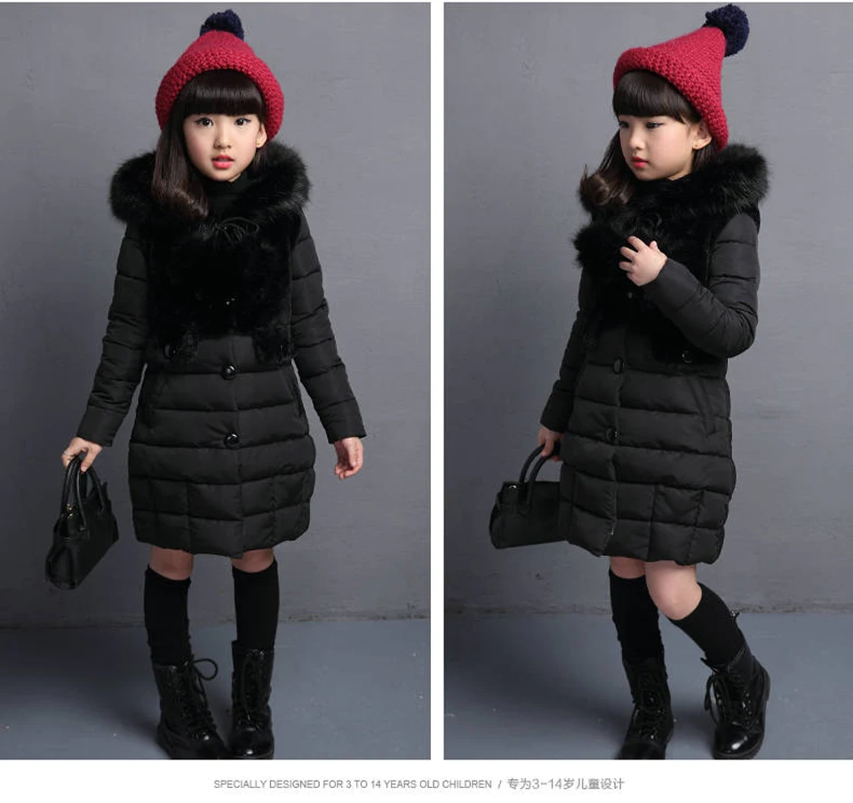 Коллекция года, детское пальто с мехом для девочек русская зимняя куртка для девочек-подростков, теплая длинная корейская детская одежда с капюшоном и хлопковой подкладкой