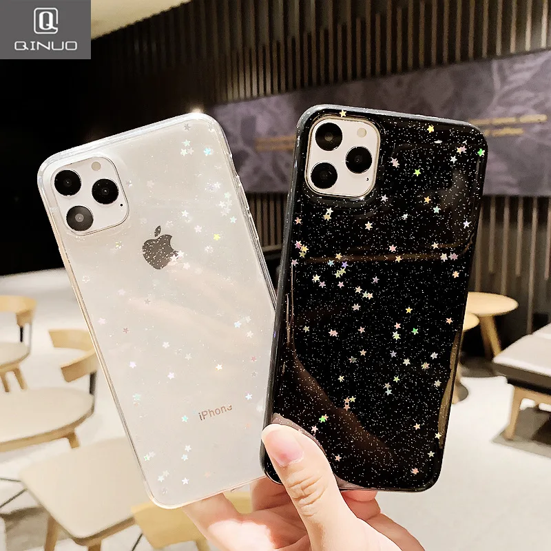 

For Apple iPhone 11 Pro Max X XR XS Max 6 6S 7 8 Plus Bling Glitter Star Sparkle Shine Sequin Soft Clear Silicone TPU Case Cover