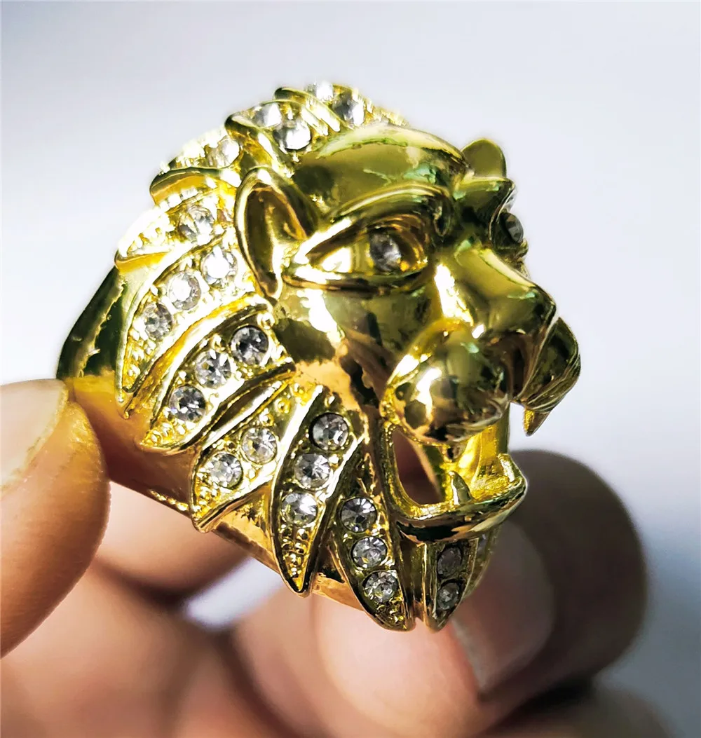 Стильные ювелирные изделия Романтические элегантные мужские кольца мужская мода панк стиль голова льва золотое заполненное розовое золото белое кольцо с камнем