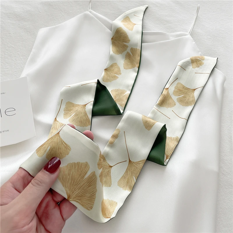 Women Silk Long Hairband Necktie Print Floral Skinny Ribbon Scarf Bag Wrist Bandana Girl Waist Popul 2021 Summer Accessories small hair clips