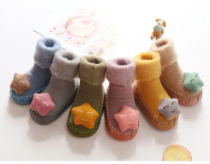 Плотные вельветовые носки для малышей Детские носки на осень и зиму подарок для малышей, детские домашние носки-тапочки нескользящие носки с кожаной подошвой