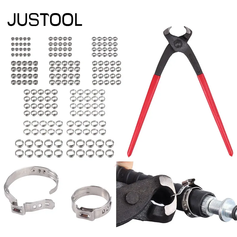 JUSTOOL 200 шт. 5 8-21 мм 304 из нержавеющей стали с одним ушком плавный зажим для шланга