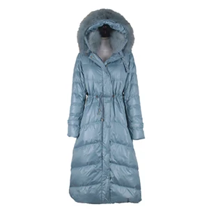 Зимняя плотная длинная куртка, толстая верхняя одежда, парки, куртки с капюшоном на белом утином пуху, 2XL, розовые/красные/желтые/синие женские пальто, верхняя одежда - Цвет: Blue