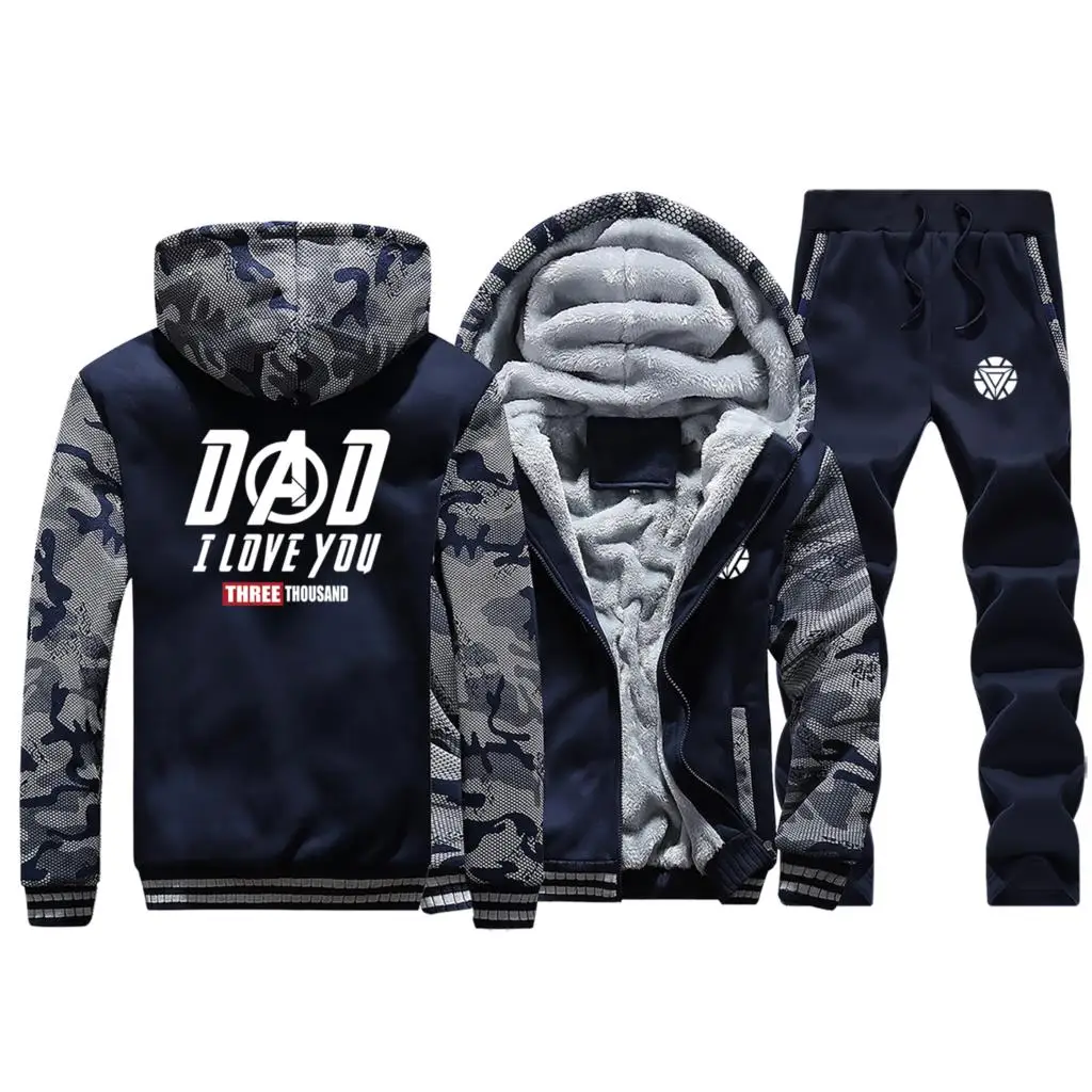 Dark Blue 5 Тони Старк, я люблю тебя, три тысячи толстых камуфляжных толстовок+ штаны, комплекты из 2 предметов, пальто, Мужская зимняя теплая толстовка, куртка Железного человека - Цвет: Dark Blue 5