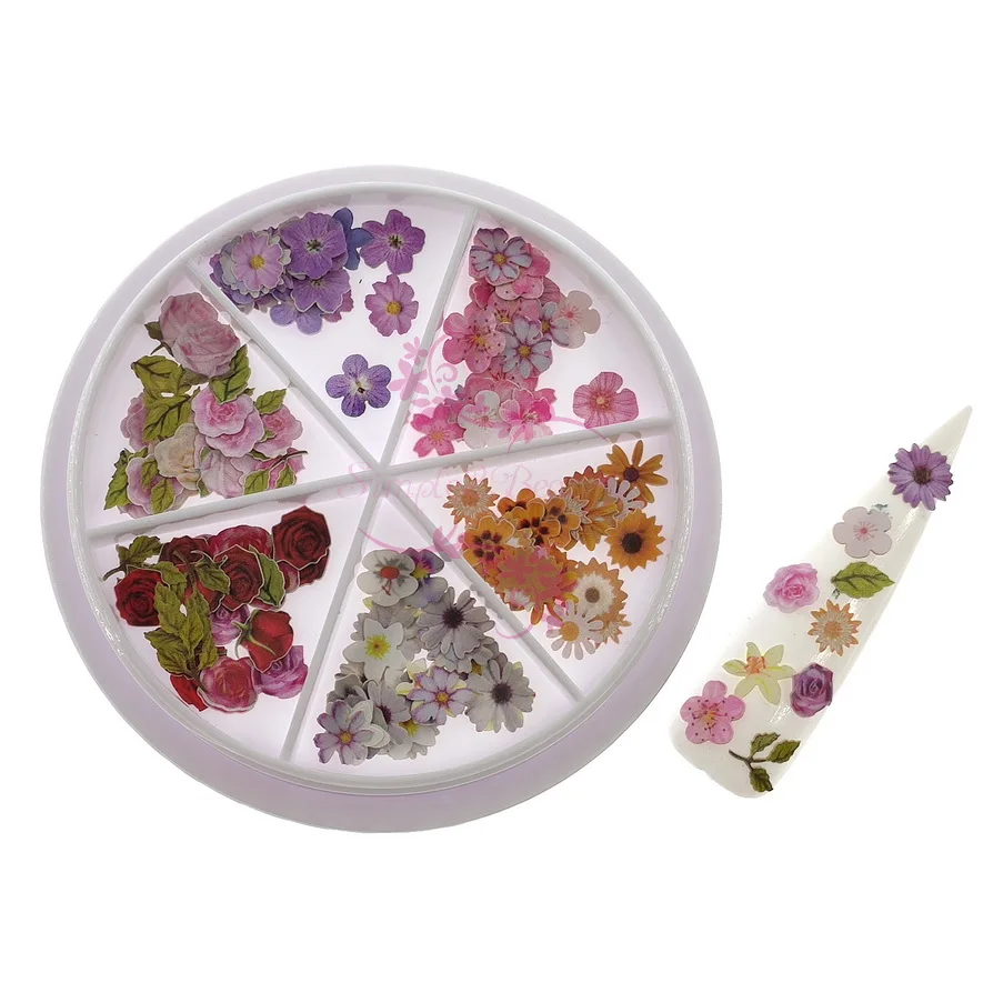 Japanese Style Simulation Rose Daisy Sakura Flower Decals Wood Pulp Slices Paper Nail Art Ornament Crafts DIY Design Decorations | Красота и