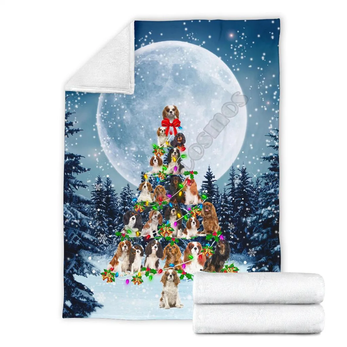 

Cavalier King Charles Spaniel Christmas Tree Sherpa Blanket Plush Velvet Warm Sheet Office Nap Blanket 3D Fleece Blanket