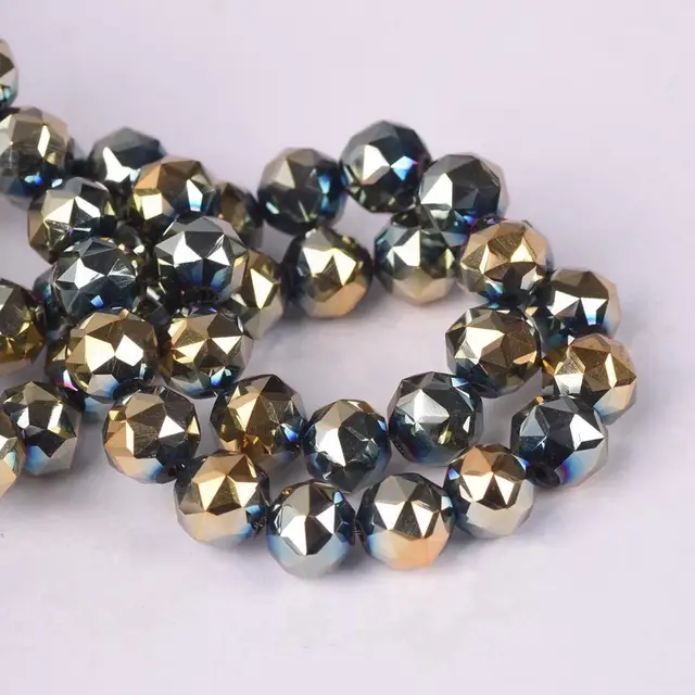 6mm 8mm Round Shape Coloful Plated Faceted Crystal Glass Loose Beads Wholesale lot for Jewelry Making DIY Crafts Findings Metal Green