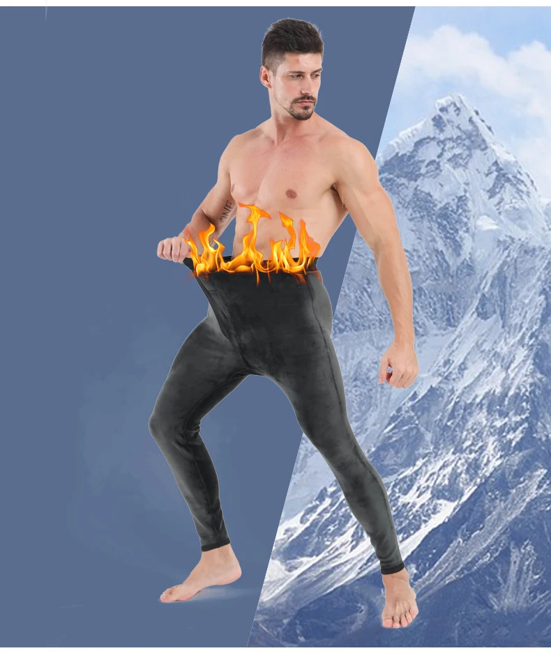 Gray Plus Velvet Thick Winter Warm Mens Leggings Tight Men's Long Johns Plus Size Tights Male Thermal Warm Pants Underwear 560