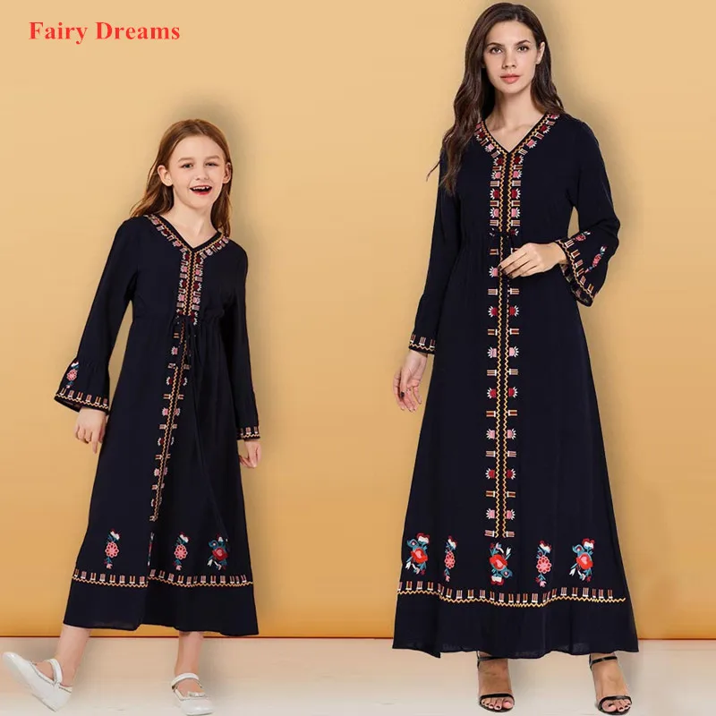 Plus Size Islamic Clothing Muslim Maxi Dress Women Kaftan Robe Embroidery Black Abaya Pakistan Turkish Turkey Dubai Caftan 2019 |