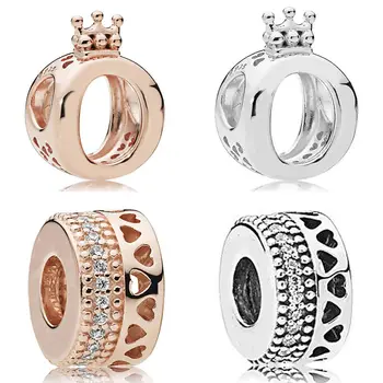

Rose Gold Logo Signature Radiant Silber Hearts Royal Crown Charm Fit Bracelet 925 Sterling Silver Bead Charm DIY Jewelry
