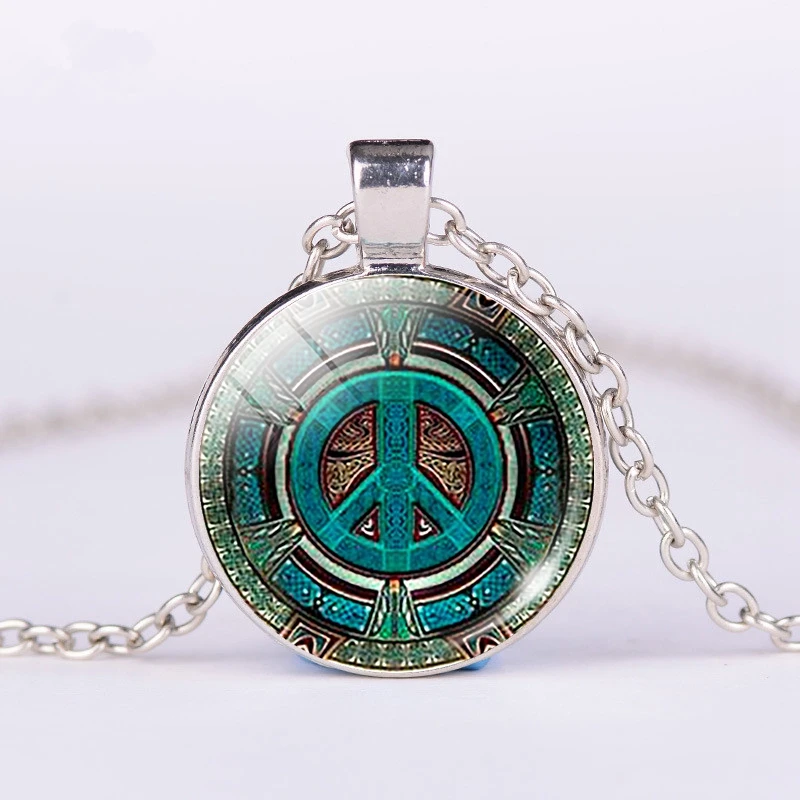 Hippie знак мира стеклянный кабошон кулон ожерелье ручной работы модные ювелирные