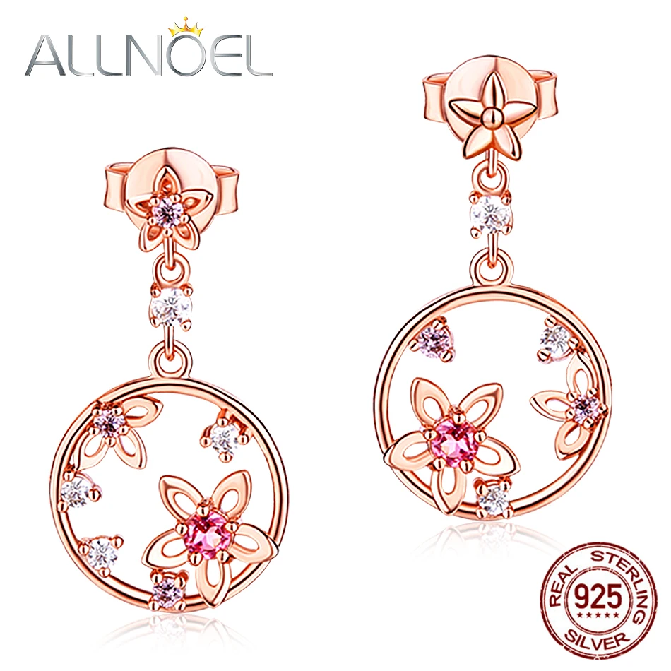 ALLNOEL 925 из серебра пробы серьги Висячие розовый турмалин драгоценный камень
