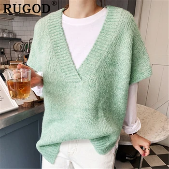 

RUGOD Korean sweater women Fashion ins knitted V neck pullovers vest female Auturm sleevless oversized sweaters ladies 2019