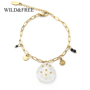 

Wild & Free Big Natural Stone Pendant Bracelets For Women Gold Link Chain Bracelets Stainless Steel Jewelry Best Gift