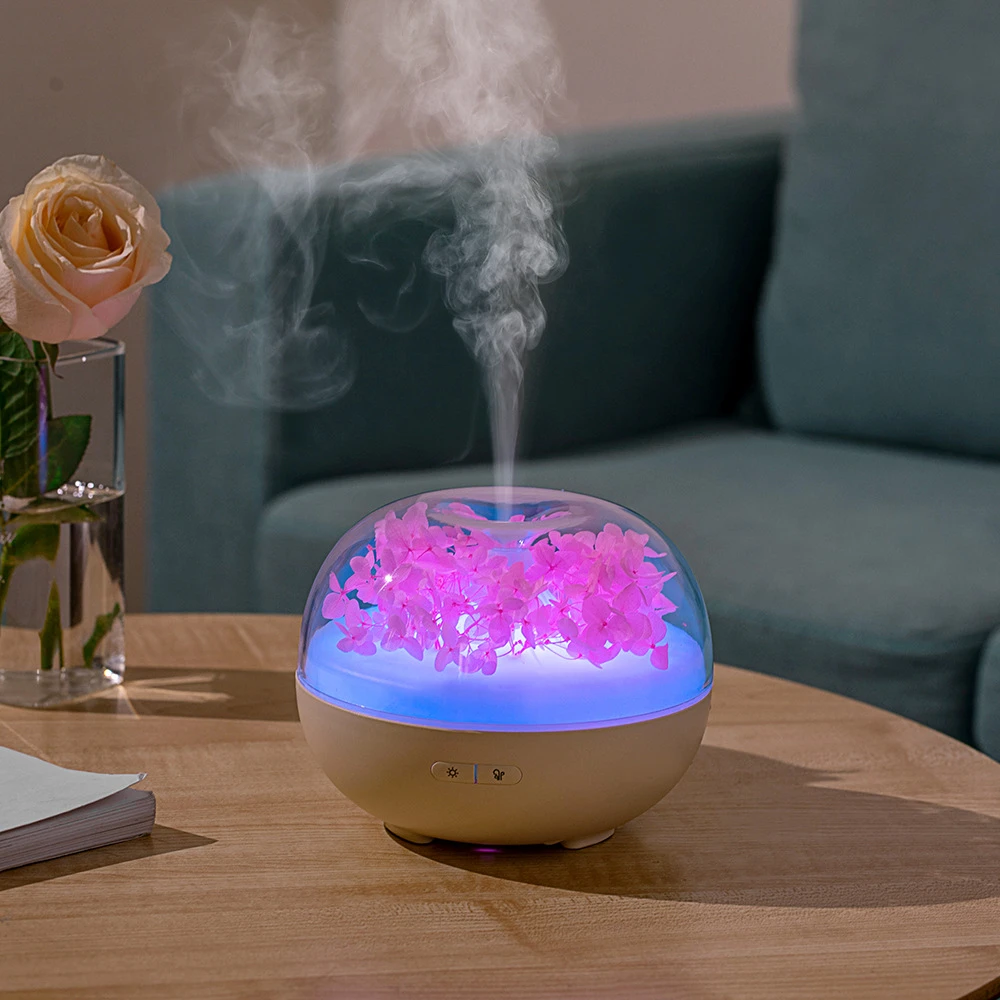 Diffusore di oli essenziali per aromi da 180 ml, umidificatore per aria con fiori eterni, aromaterapia, umidificatore silenzioso con lampada notturna a LED colorata_voghion.com