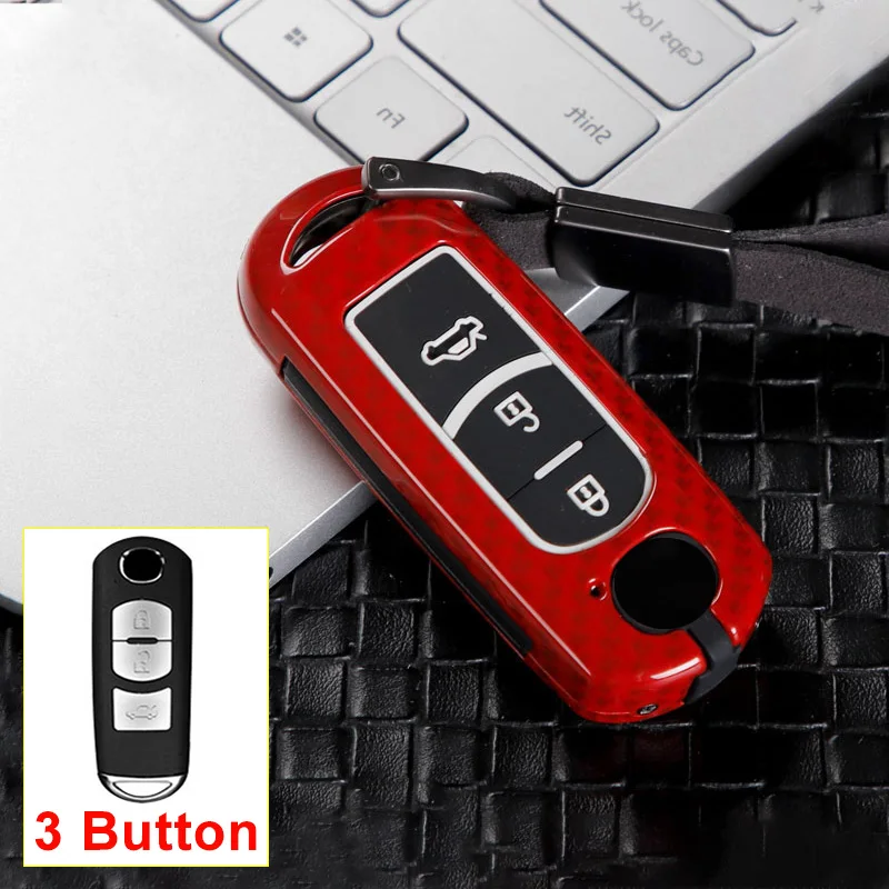 3Button Carbon Red Цинковый сплав+ силикон автомобиль дистанционного ключа чехол КРЫШКА ДЛЯ Mazda 2 3 6 Demio CX-5 CX5 CX 5 CX-3 CX7 CX-9 MX5 Atenza Axela - Название цвета: 3Button Carbon Red