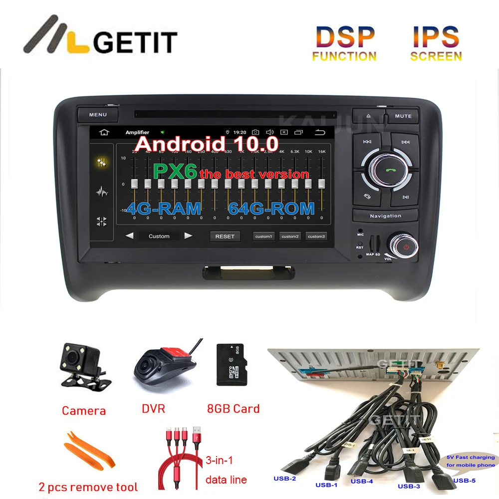 5-USB DSP Android 10 автомобильный DVD видео стерео радио плеер GPS навигация для AUDI TT MK2