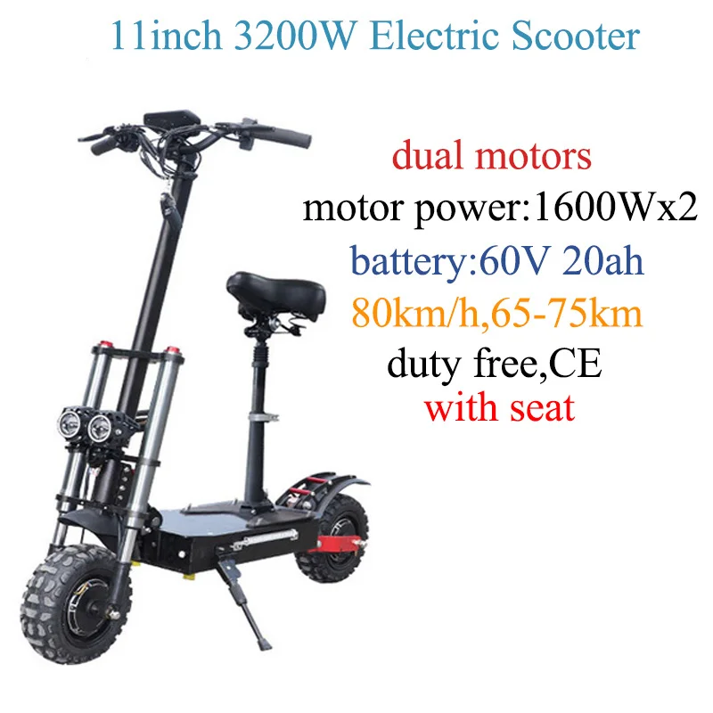 3200W 60V20ah seat Высокая Скорость 80 км/ч Электрический скутер для взрослых 3200 Вт внедорожный двойной мотор E скутер Patinete Electronic Adulto складной скейтборд - Цвет: 3200W 60V20ah seat