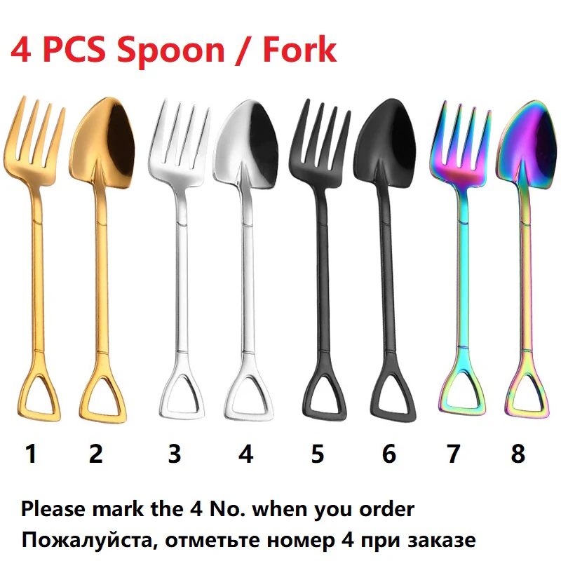 

4 Pcs Stainless Steel Coffee Spoon Creative Teaspoon Fruit Meal Fork Tea Spoon Coffee Accessories Tool Type 4 No. When Order