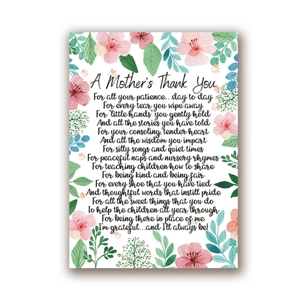 Teacher Appreciation Print Childcare Teachers Gift A Mothers Thank You Poem  Flower Wall Art Canvas Poster Painting Wall Decor _ - AliExpress Mobile