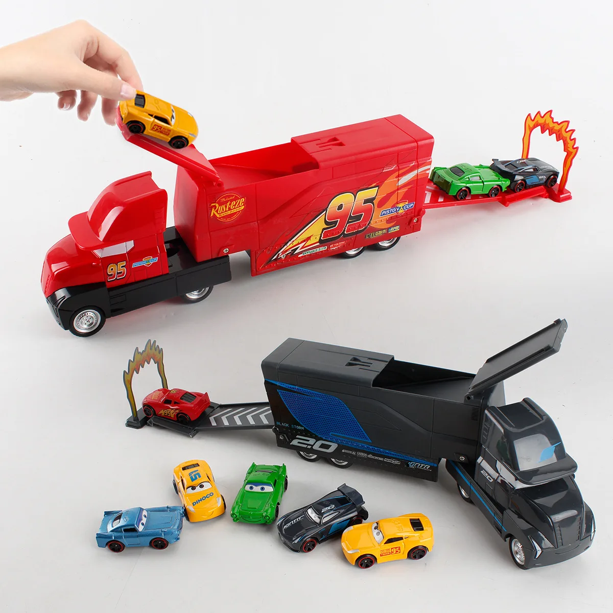 

Car General Mobilization Uncle Jimmy Set with Six Small Car Container Set Alloy Front Children Assembled Toys