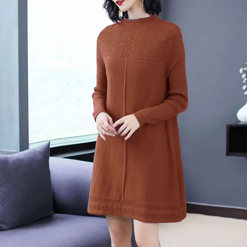 

new 2019 autumn winter women's sweaters dresses O-neck minimalist tops fashionable korean style knitting casual solid dresses