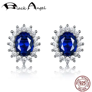 

Fashion 925 Sterling Silver Sapphire Earrings For Women Wedding Luxury Blue Gemstone Ear Stud Fine Jewelry Bridal Gift