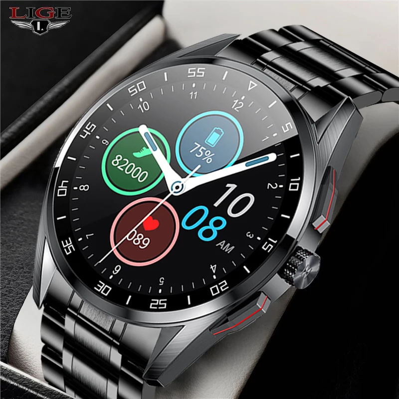 LIGE 2021 New Smart Watch Men Full Touch Screen Sports Fitness Clock Waterproof Music Dial Call Men Smartwatch For Android IOS