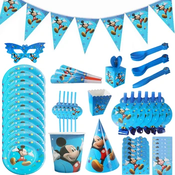 

Mickey Mouse Happy Birthday Party Decorations Kids Plate Cup Straw Napkins Bags Disposable Tableware Baby Shower Event Party Set