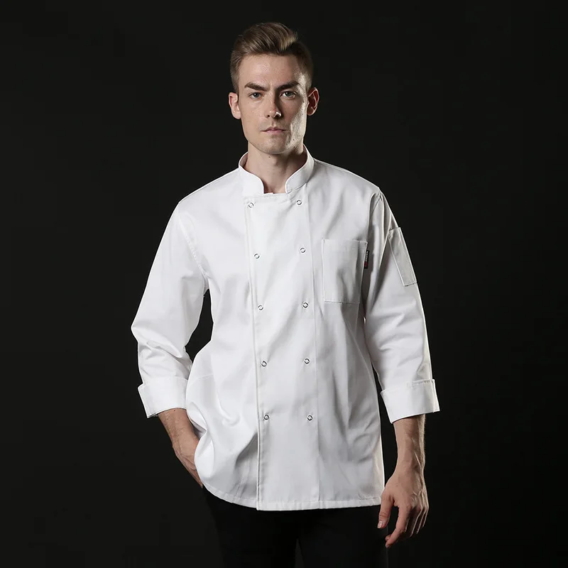 

Tang Style Loose Breathable Sweat Absorption Chef Coat Long Sleeves Restaurant Kitchen Uniform Catering Hotel Waiter Work Suit