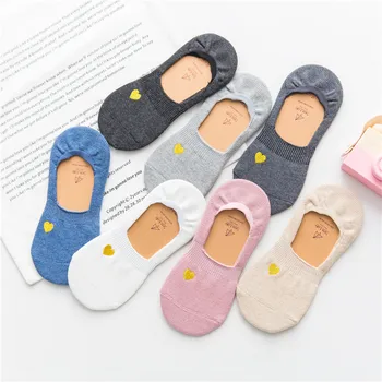 

Soxlab18 Pure New Products WOMEN'S Socks Embroidered Gold Heart WOMEN'S Invisible Socks Japanese-style Pure Cotton Low-Cut No-sh