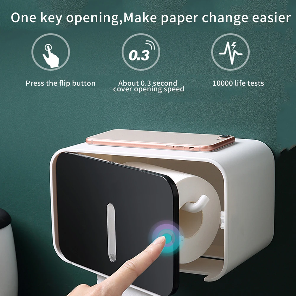 Button Nordic Style Hotel No Punching Wall Mounted Home Toilet Paper Holder Portable Waterproof Storage Bathroom Tissue Box Roll - Цвет: Черный