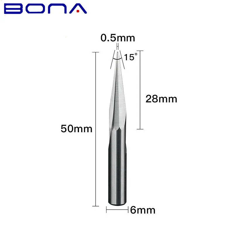 15 degree 6*50*0.5mm V Carving 2 Flutes Straight Carbide Milling Cutter Wood Router Bit Woodworking Tools 3D Engraving Endmill