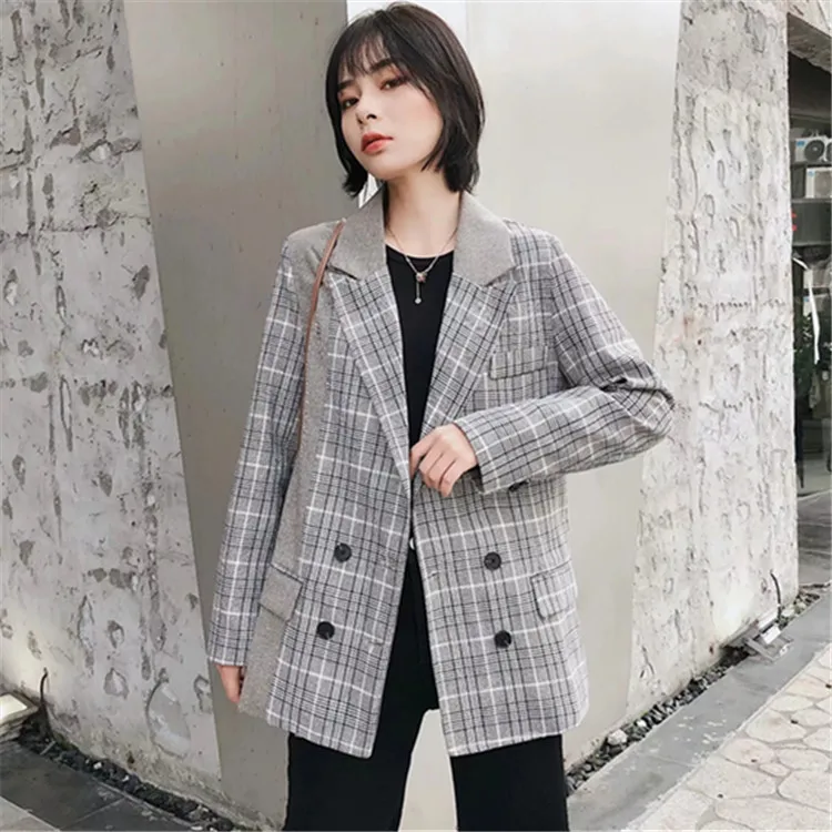 

2019 Autumn And Winter New Style Casual Medium-length Suit Jacket Women's Europe And America Fashion Pattern Mixed Colors Fold-d
