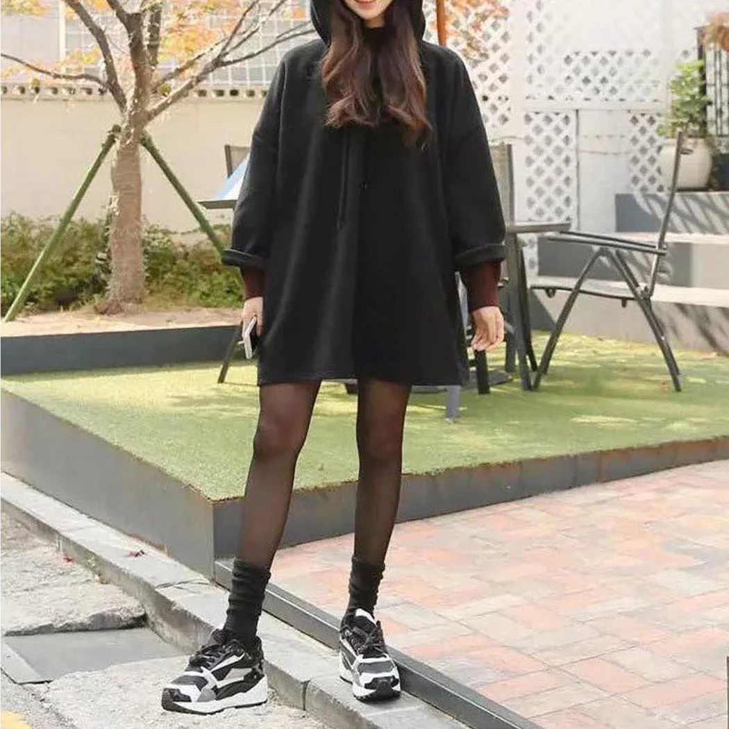 2019 Autumn Spring Plush Fleecy Cotton Hoodies Harajuku Midi Hooded Long Sleeve Loose Sweatshirt Oversize Pullovers Female Coat | Женская