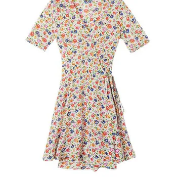 

Women Dress Spring and Summer Printed V-neck Silk Dress