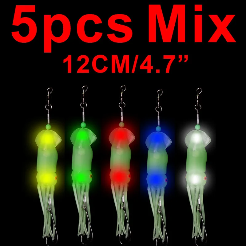 5pcs mixcolor Bimoo светящаяся морская наживка Троллинг кальмар Морской приманки тизер 4," /12 см светодиодный свет Mahi Tuna Sails Wahoo Marlin - Цвет: 5pcs mixcolor