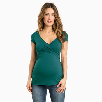 

Maternity Nursing Clothes V-Neck Pregnant Clothes Short Sleeves Breastfeeding Tops Nursing Shirt Plus Size Maternity Clothes