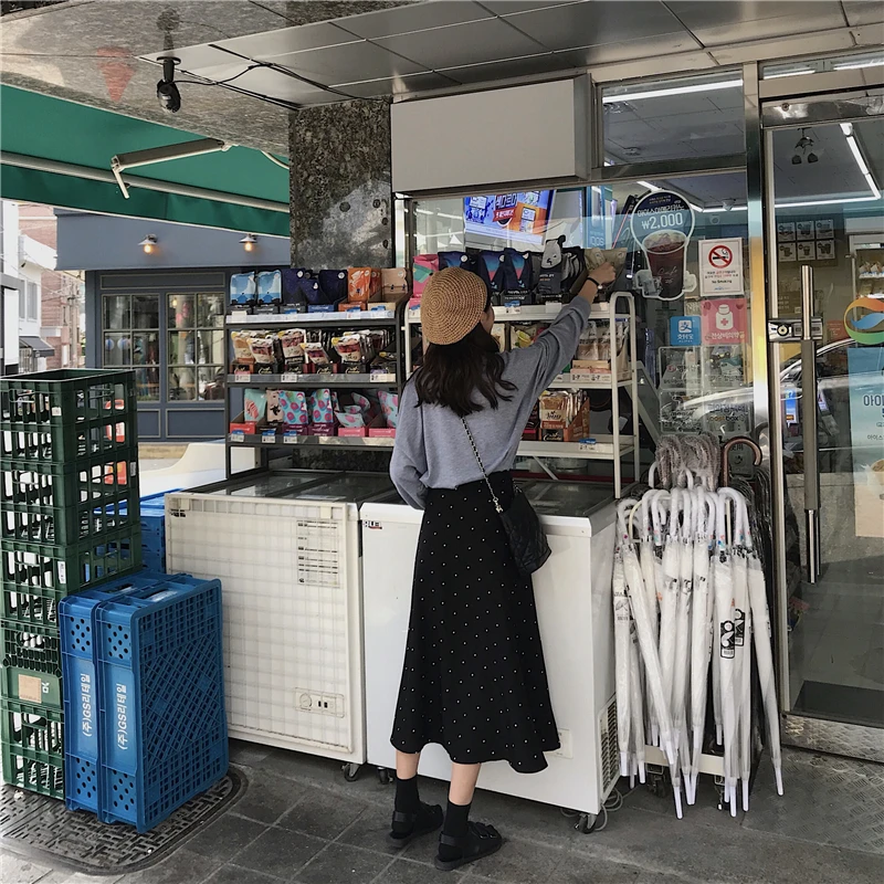 Юбки женские черные простые в горошек трубы повседневные Harajuku длинная юбка женские s корейский стиль женские элегантные популярная Удобная шикарная